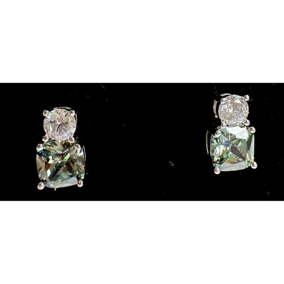 Cushion Cut 2.3ct Green Sapphire & Diamond .925 Silver Stud Earrings Lab Created - Picture 7 of 16